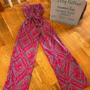 Lilly Pulitzer Pink and Blue Strapless Jumpsuit